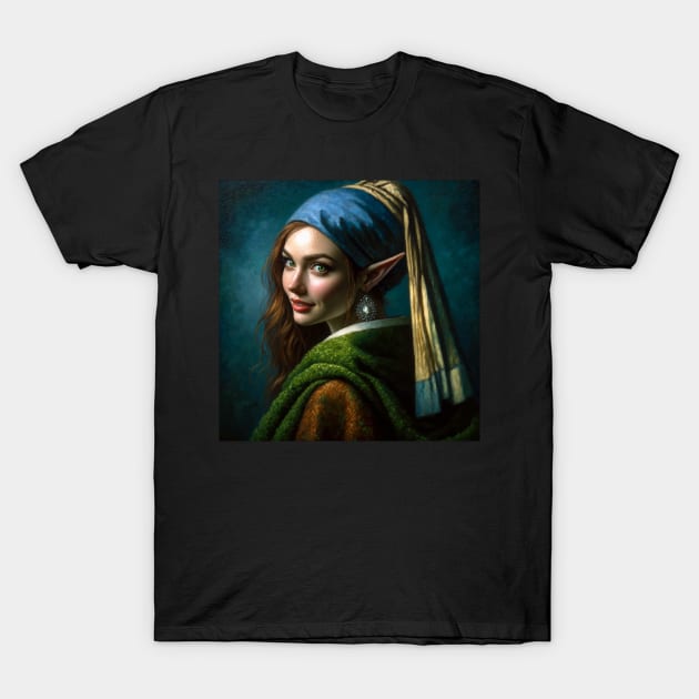 Enchanted Look: Elf Maiden - Vermeer's Pearl Reimagined T-Shirt by Edd Paint Something